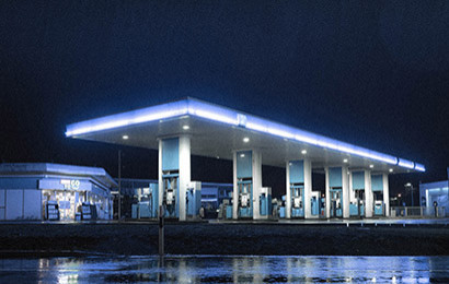 Gas station lit up at night