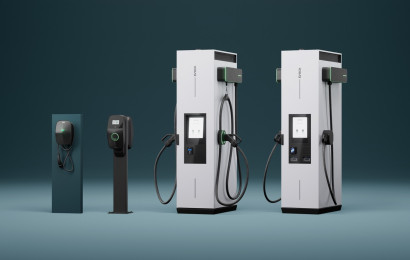 EVBox's various charging stations standing next to each other
